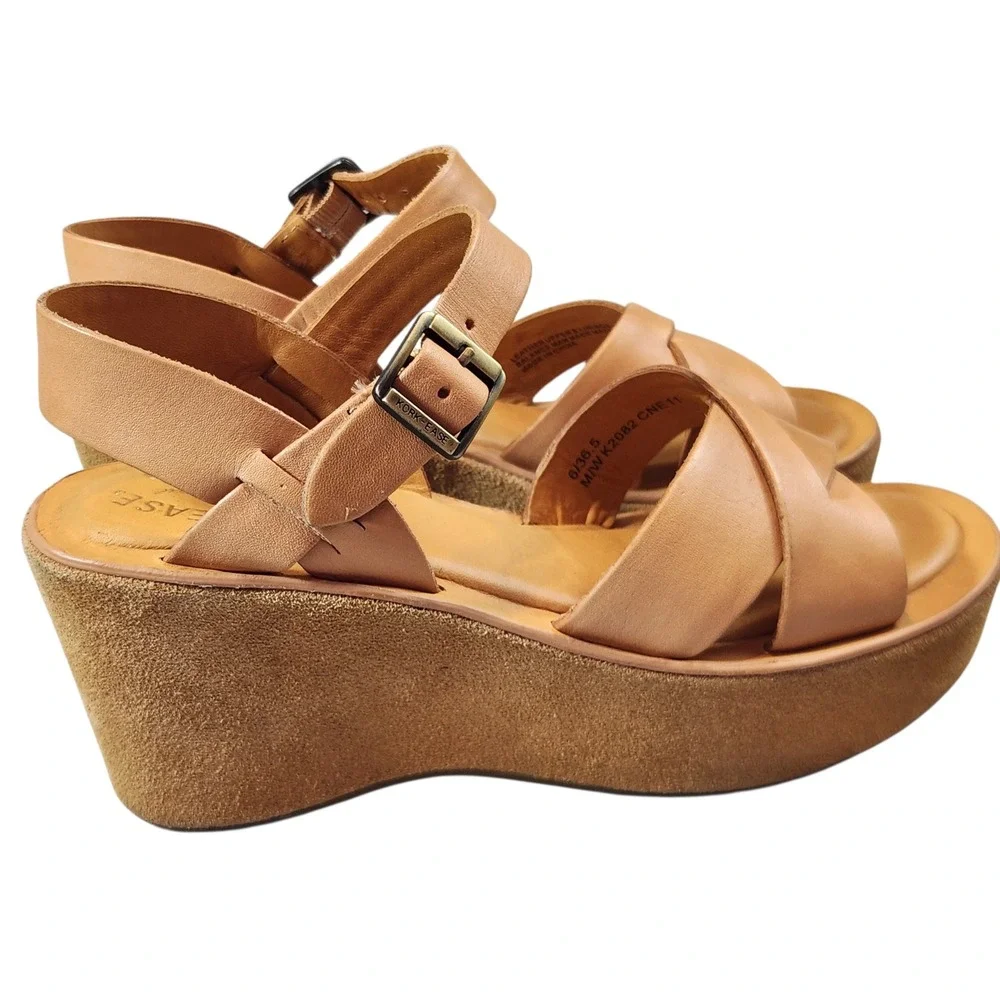 Kork-Ease CNE11 Platform Wedge Sandals Womens 6 Tan Leather Crisscross Strappy